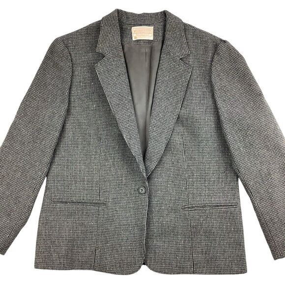 Vintage Pendleton Virgin Wool Blazer Women Sz 10 - 12 Petite Grey Single Button - Picture 2 of 14